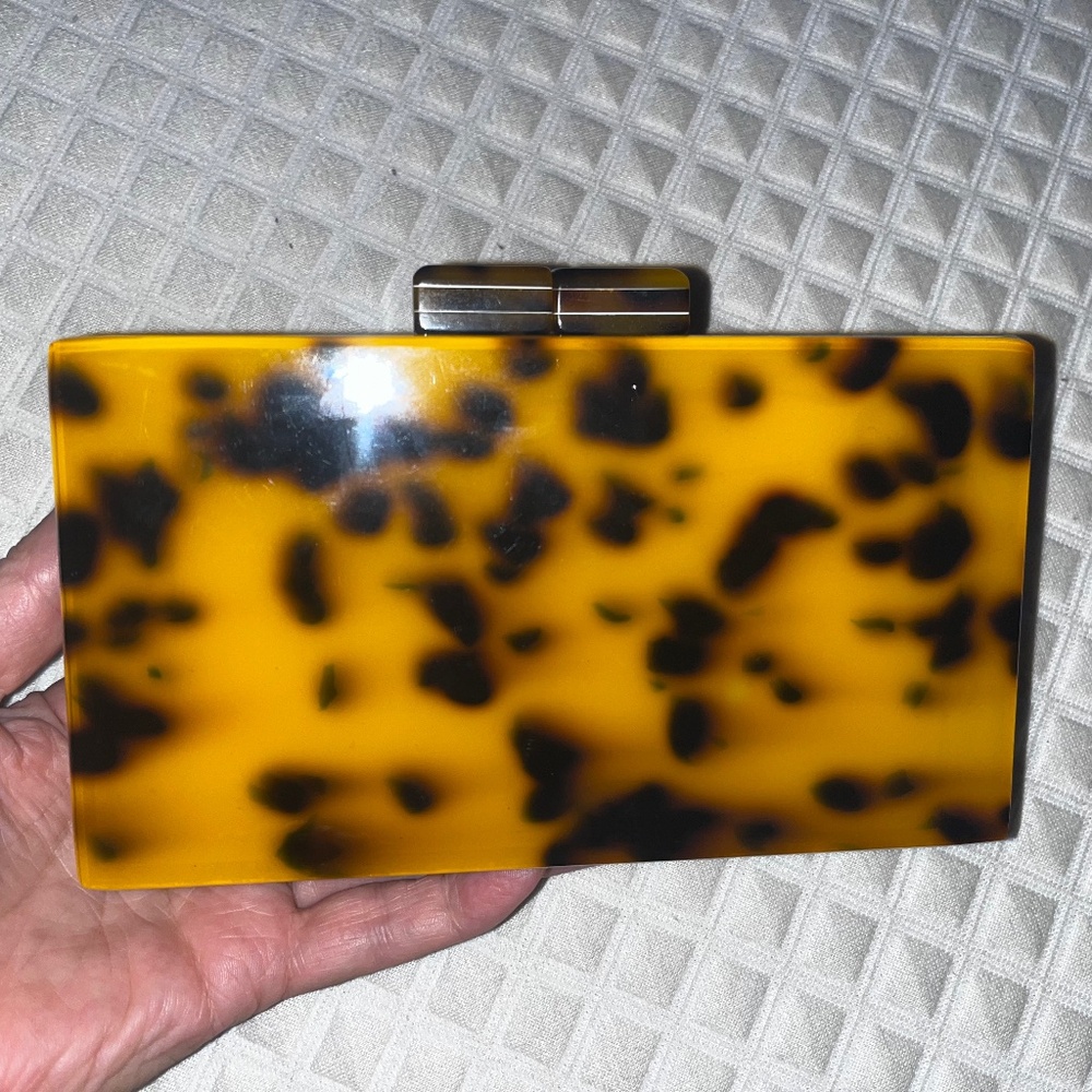 Tintoretto Leopard Acrylic Clutch Purse Lucite Removable Gold Chain